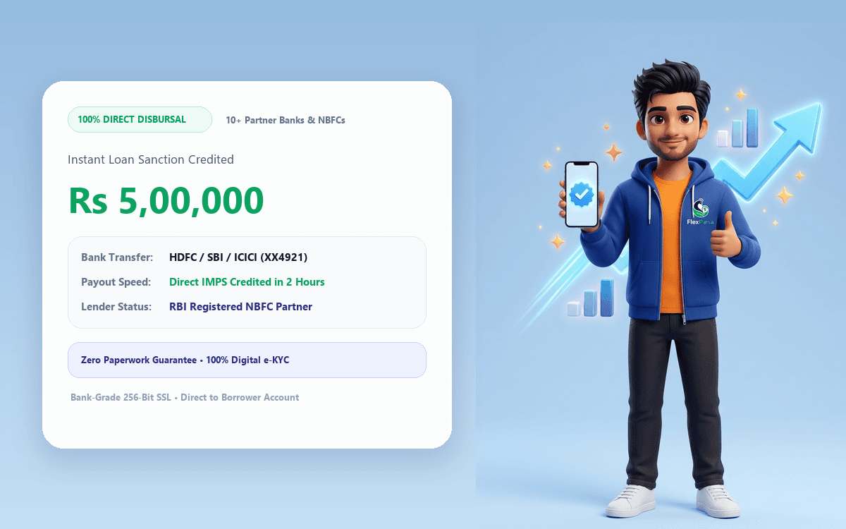 Instant digital loan money credited to bank account by FlexPaisa partners